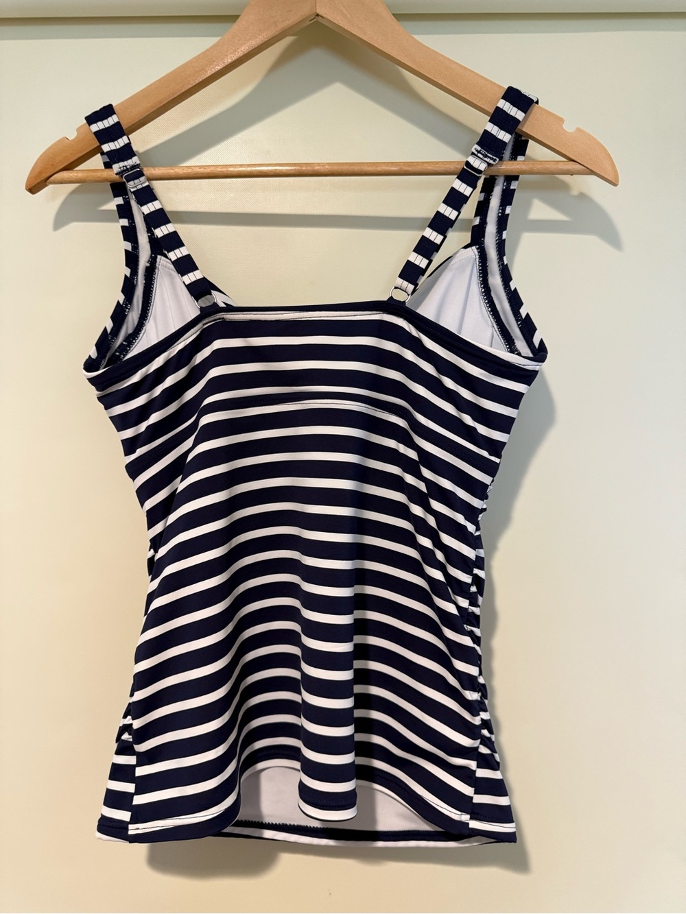 Lands End Navy Blue White Striped Sweetheart Wrap Underwire Tankini Top, size 4 - Picture 6 of 9